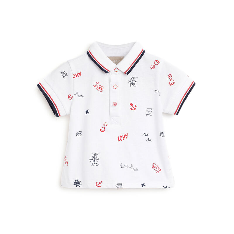 Boys White Conversational Short Sleeve Polo image number 0